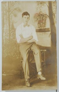 Handsome Young Man Herbst Spirit Lake Idaho Studio Real Photo Postcard P13