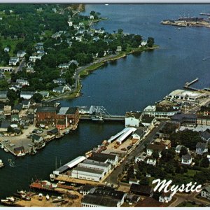 c1960s Mystic CT Aerial View Drawbridge River Seaport Chrome Photo Postcard A231