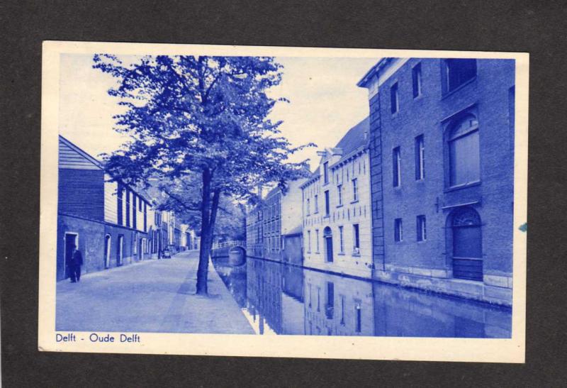 Netherlands Dutch Holland Postcard Oude Delft Street View Blue Postcard