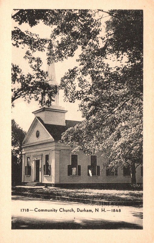 Vintage Postcard 1920s Community Church Durham New Hampshire Structure Religious