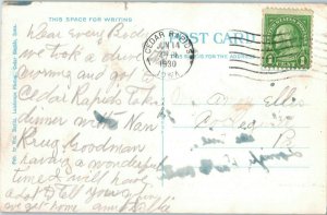 Quaker Oats Elevators and B Ave Bridge Postcard Cedar Rapids IA Postmarked 1930