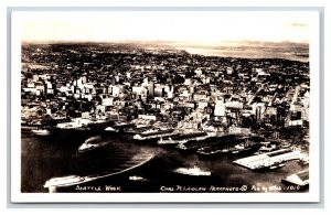 RPPC Aerial View Seattle Waterfront And Cascade Mountains Ellis 1010 Postcard R7