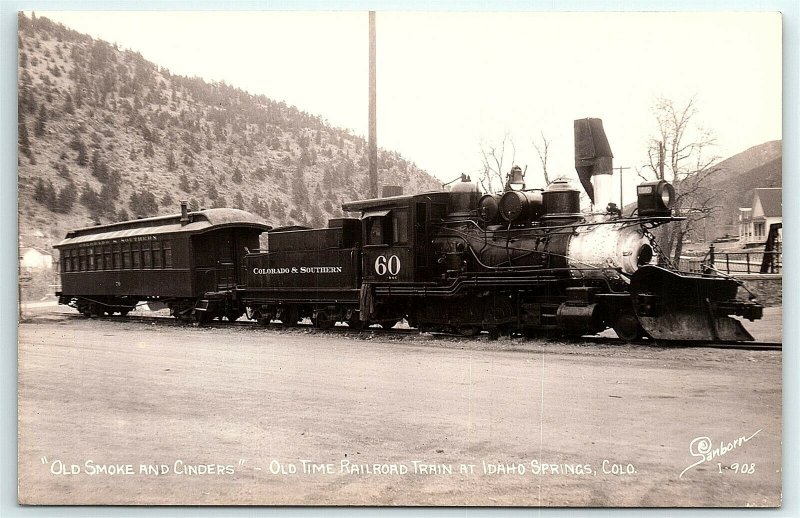 VTG Postcard RPPC Real Photo Idaho Springs CO Sanborn C&S Train Railroad #60 A5