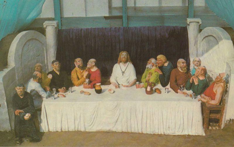 The Last Supper Jesus Bible Weymouth Sand Model Hand Signed 1970s Photo Postcard