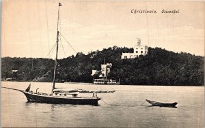 Christiania Oscarhal Ship Boat Antique Postcard DB UNP Unused Brevkort Norge 