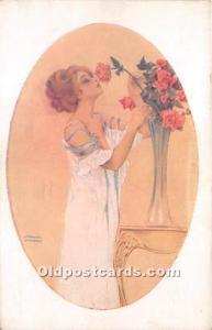 Rose respirant une Femme # 45 Marque L-E Artist Raphael Kirchner Unused light...