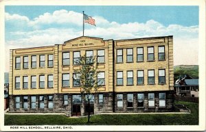 Postcard OH Bellaire Rose Hill School American Flag 1920s M55