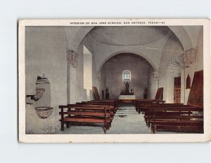 Postcard Interior Of San Jose Mission, San Antonio, Texas