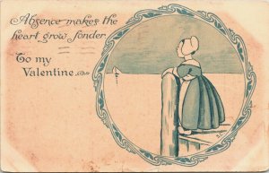 To My Valentine, Dutch Girl, Ship, Absence makes the Heart Postcard 1904 Nister