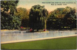 Fresh Water Lake, Gypsy Hill Park, Staunton VA Vintage Linen Postcard Y04