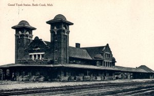 Battle Creek, Michigan - The Grand Trunk Railroad Station - c1910