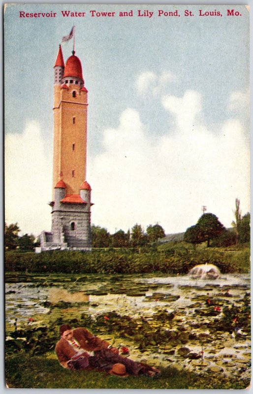 Reservoir Water Tower and Lily Pond Saint Louis Missouri MO Postcard