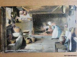 Channel Islands GUERNSEY Old Farm House Kitchen - Old Postcard