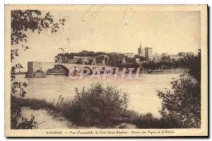 Old Postcard Avignon entire bridge View d'Avignon Palace of the Popes and Rhone