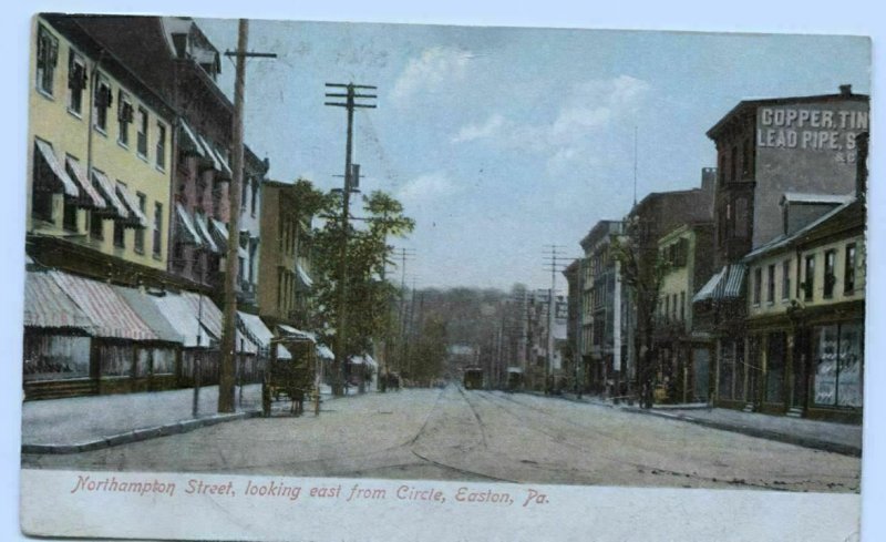 Postcard Northampton Street Looking East from Circle Easton PA