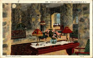 Postcard View of Lobby Assembly Inn Montreat N. C. Vintage Standard View Card