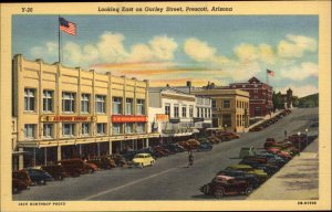 Prescott Arizona AZ East on Gurley Street Scene Linen Vintage Postcard