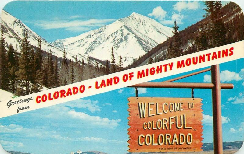 Greetings from Colorado Land of Mighty Mountains CO pm 1963 Postcard