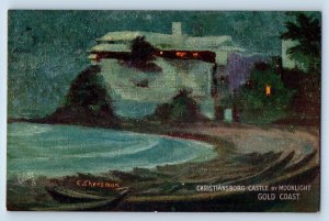 Gold Coast Australia Postcard Christiansborg Castle By Moonlight c1910 Tuck Art