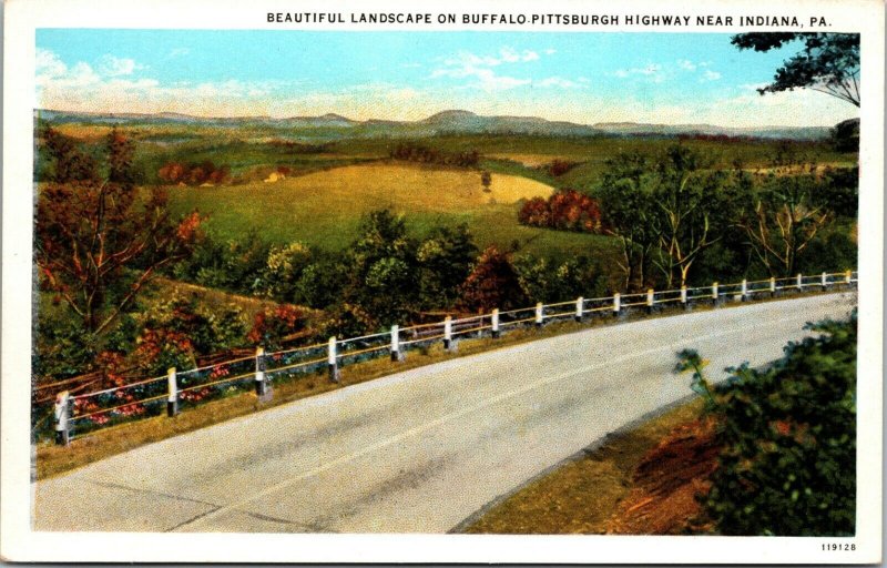 INDIANA PA -  LANDSCAPE BUFFALO PITTSBURGH HIGHWAY - ANTIQUE POSTCARD