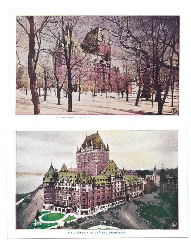 Canada Quebec Chateau Frontenac Birds Eye View and Snow 2 Vintage Postcards