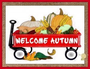 Set of 6 Fine Art Postcard Welcome Autumn Red Wagon Pumpkins Squash Indian Corn