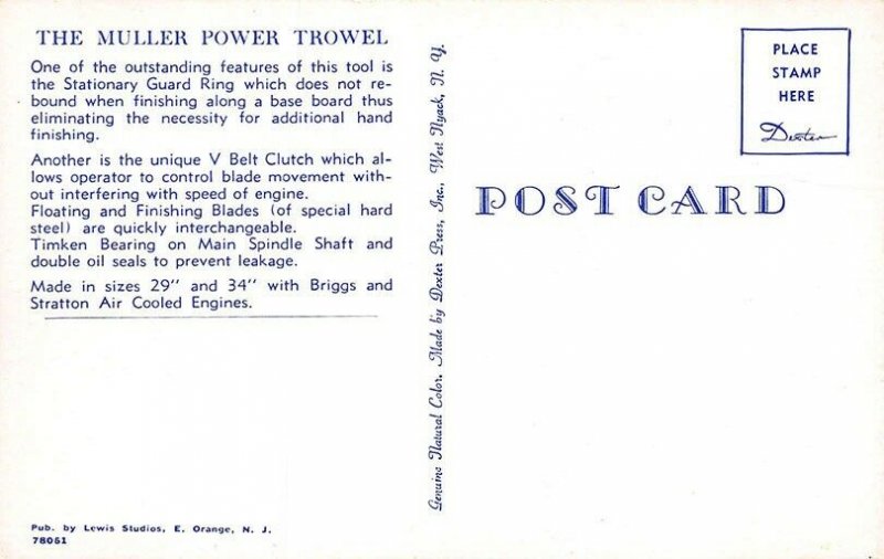 The Muller Power Trowel Has Stationary Guard Ring Postcard 