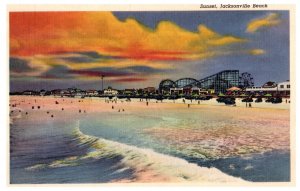 Sunset Jacksonville Beach and fishing from the Jetties St Johns Florida Postcard