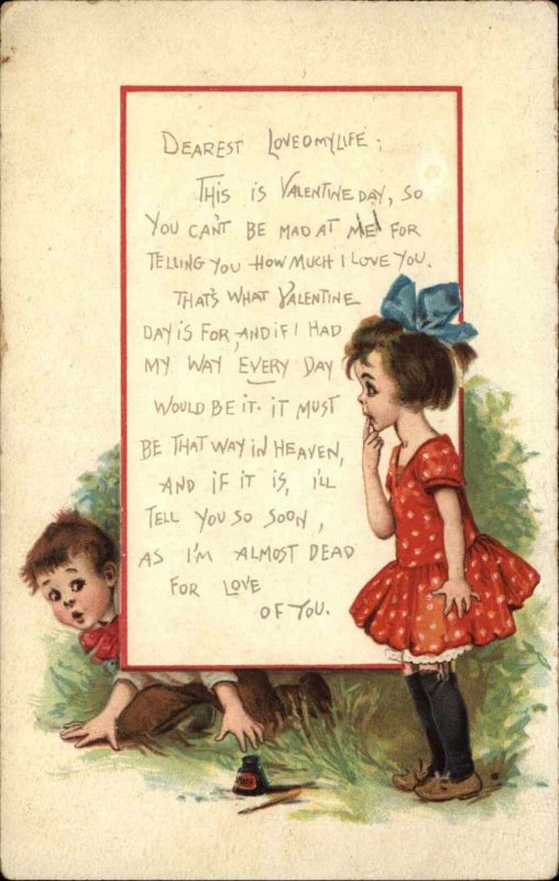 Frances Brundage Love of My Life Girl and Boy Love Letter c1910 Vintage Postcard