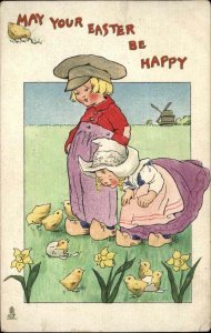 Tuck Little Dutch Boy and Girl with Hatching Chicks c1910 Vintage Postcard