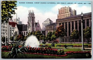 Vtg St Louis Missouri MO Sunken Gardens Christ Church Cathedral 1940s Postcard