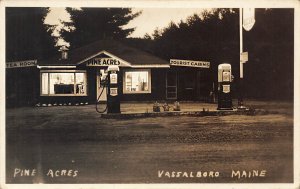 Vassalboro ME Pine Acres Tourist Cabins Tea Room Gas Station Clock Face, RPPC.