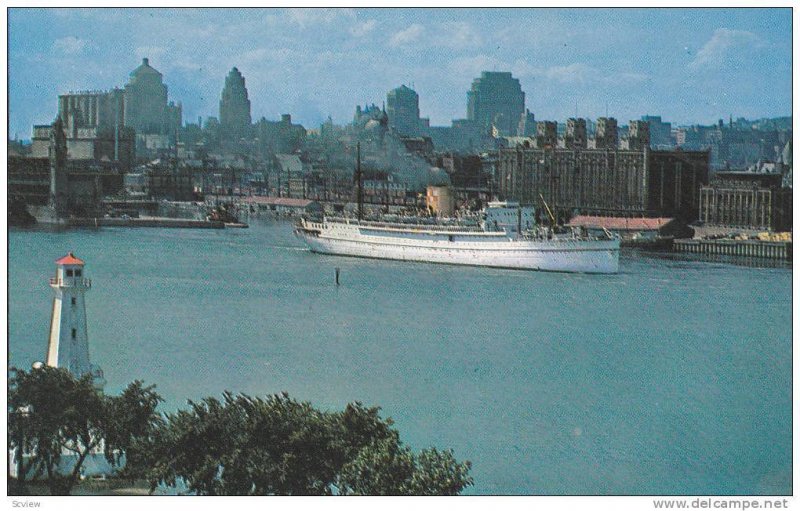 Montreal Skyline and Canadian Pacific Ocean Liner in Harbour, Province of Que...