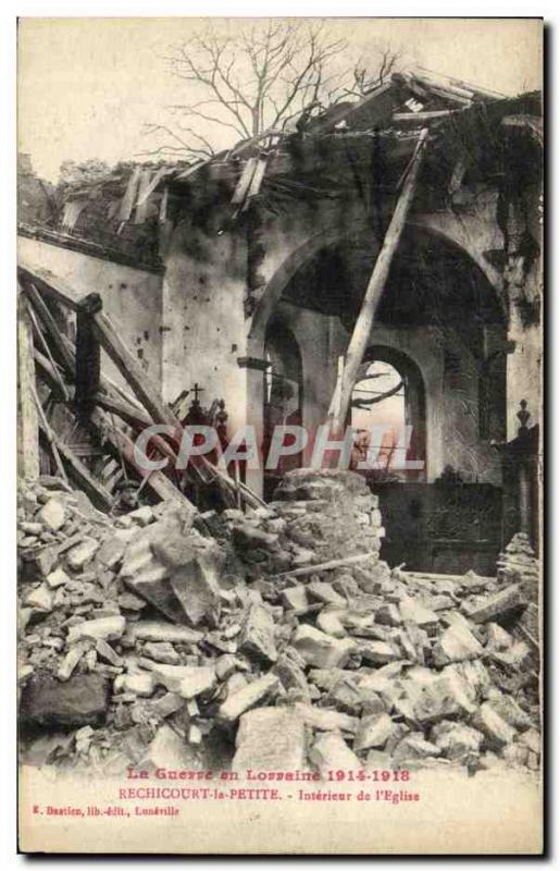 Old Postcard The War Army in Lorraine Rechicourt Little Interior of church