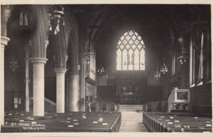 St Johns Church Wimbledon Organ Glowing Windows Antique Old Real Photo Postcard