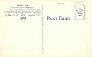 McRae Georgia~McRae Motor Court~Roadside Motel~1940s Linen Postcard 