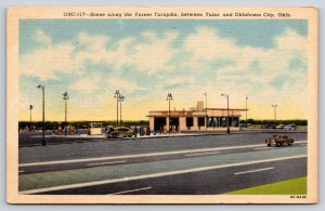 Oklahoma City~Turner Turnpike Road Scene~Phillips 66 Station~Linen 1958 Postcard