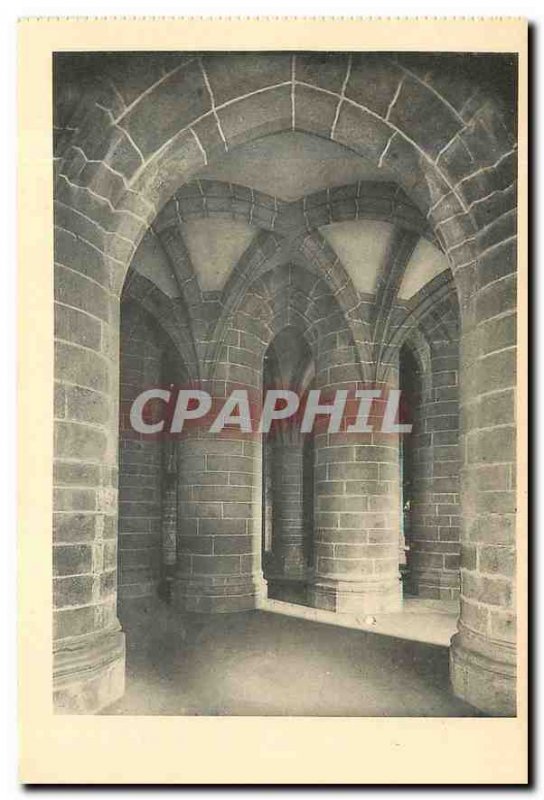 Postcard Abbey of Mont Saint Michel the crypt of the large pillars