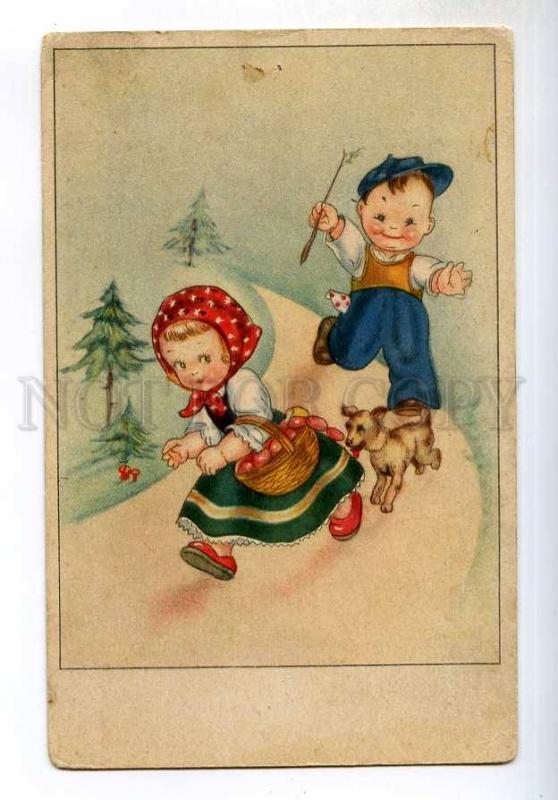 245137 ART DECO Kids w/ TERRIER Vintage DEGAMI #XX Italy PC