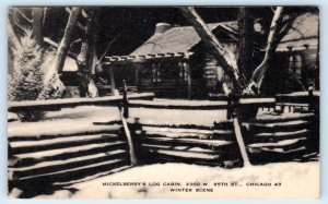 CHICAGO, IL ~ Roadside MICKELBERRY'S LOG CABIN Restaurant 1940s Winter Postcard