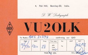 Pali Hill Bombay India 1970s QSL Vintage Radio Card