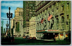 Detroit Michigan 1950s Postcard The Sheraton Cadillac Hotel Entrance