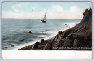 Pre-1906 CLIPPER SHIPWRECK OFF OF BLOCK ISLAND RHODE ISLAND ANTIQUE POSTCARD