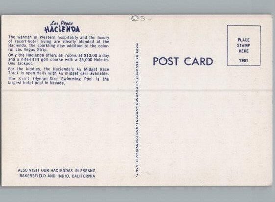 Hacienda Hotel Las Vegas Nevada Pool View Postcard 1960s