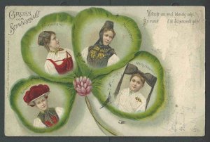 1909 PPC* Good Wishes W/A Four Leaf Clover From Germany Posted