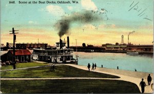 Postcard WIS Oshkosh Scene at the Boat Docks - Steamer Publ. E.A. Bishop 1912 A7