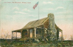 Connecticut Bristol Log Cabin Fall Mountain flag C-1920s Postcard 22-10417