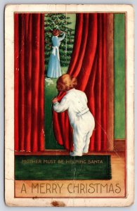 A Merry Christmas Mother Must Be Help Santa Cute Baby Greetings Postcard