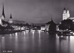 Switzerland Zurich Night View 1963 Real Photo