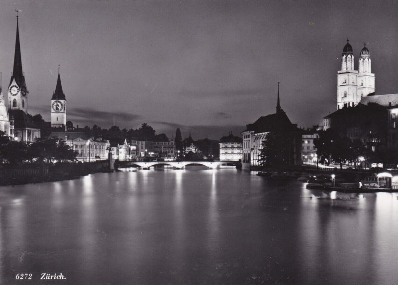 Switzerland Zurich Night View 1963 Real Photo